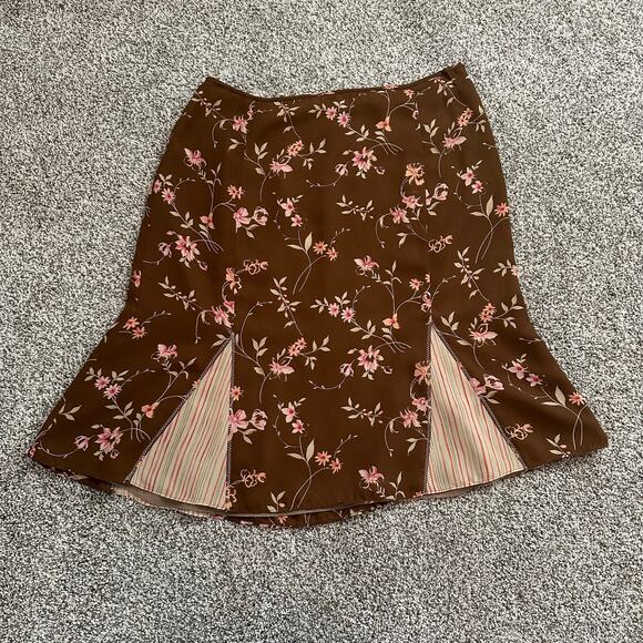 Worth brown floral a-line midi skirt size 12 - Picture 2 of 8